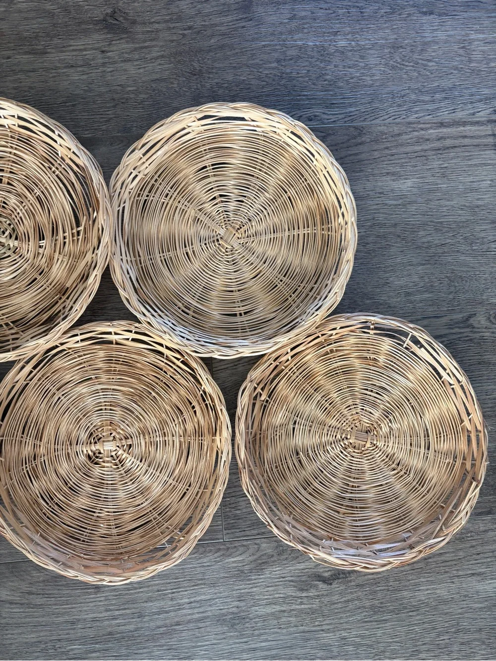 6 Rustic Wicker Basket Plates Rattan Flat Chargers Basket Wall Collage Vintage